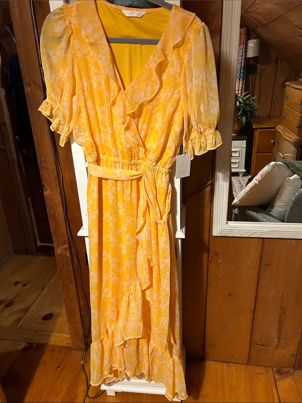 LC Lauren Conrad Yellow Floral Wrap Maxi Dress with Ruffle Trim